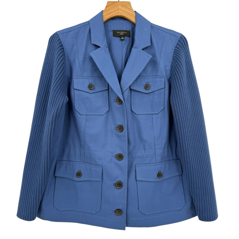 Talbots Sweater Sleeve Cotton Jacket in Blue Size LP